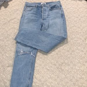 Light wash AGOLDE high wasted ripped jean